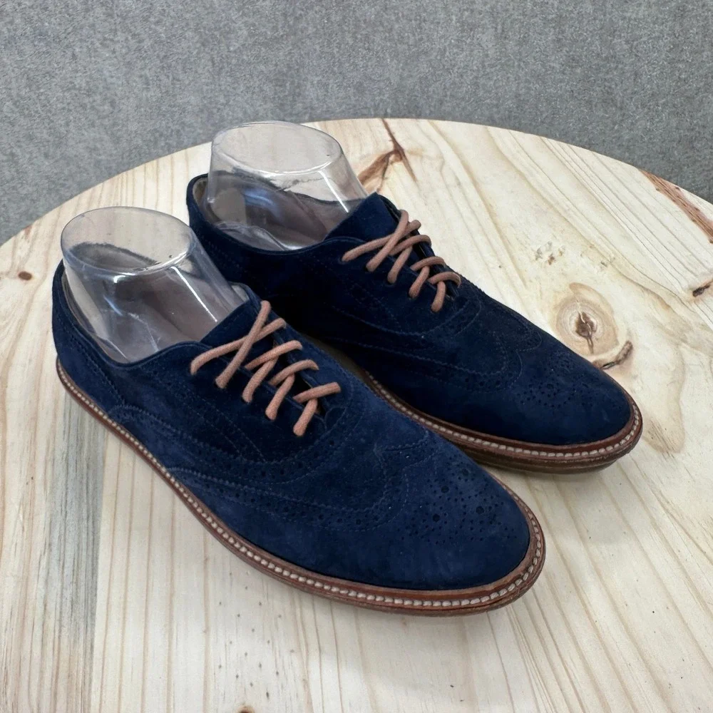 Tod's Wingtip Oxfords Men 39.5 Blue Suede Lace Up Brogue Italian Luxury Shoes